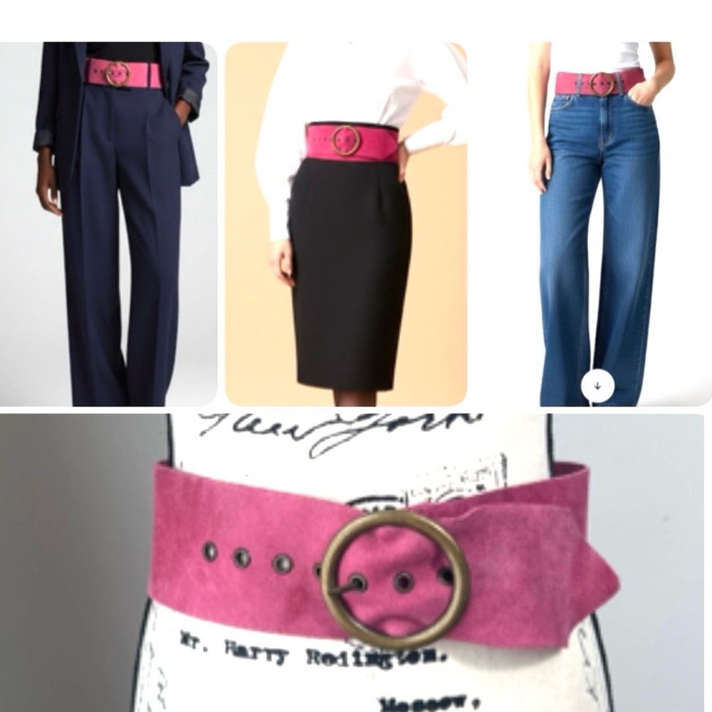 Warehouse Y2K indie Leather Pink Wide Belt Gold Buckle